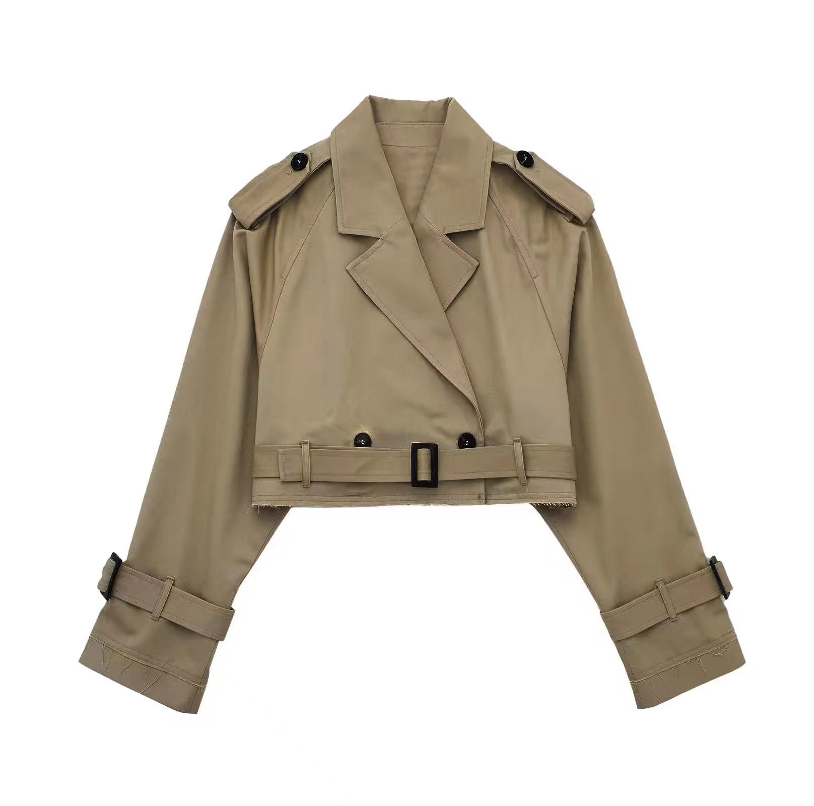 SUENTA Damen Kurzer Trenchcoat Stilvolle Eleganz Zeitlosem Stil Beige