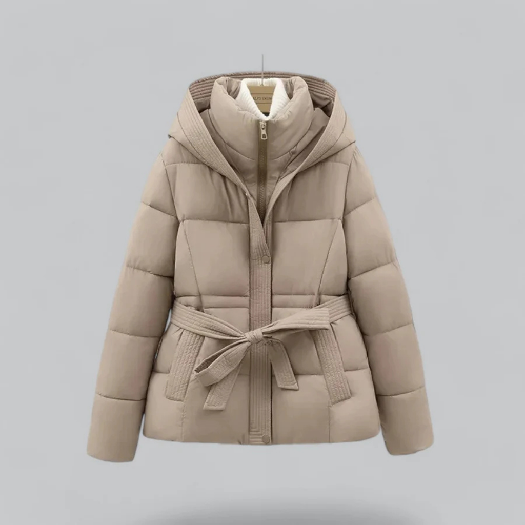 SUENTA Beverly Damen Pufferjacke - Warm mit Gürtel und Kapuze Khaki
