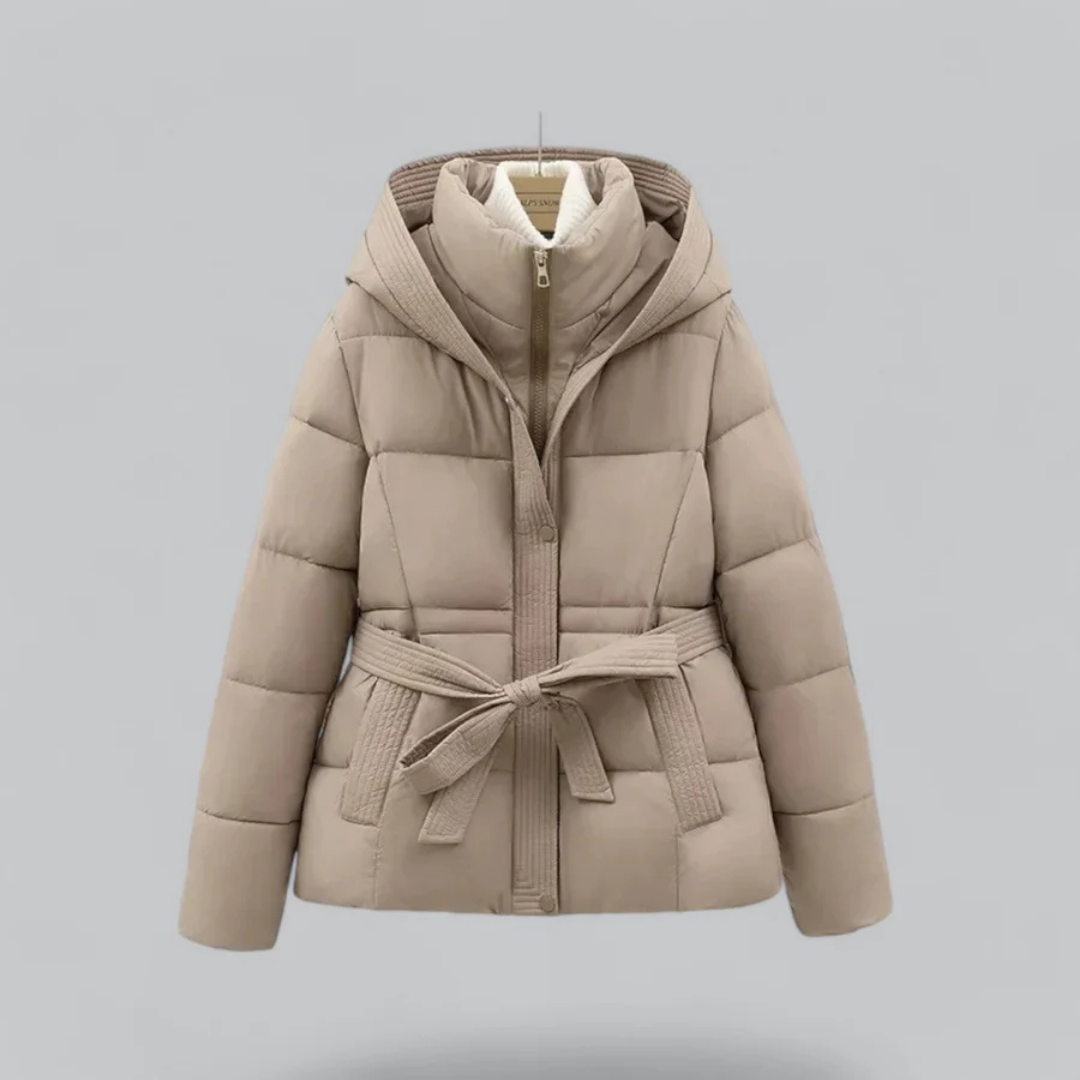 SUENTA Beverly Damen Pufferjacke - Warm mit Gürtel und Kapuze Khaki