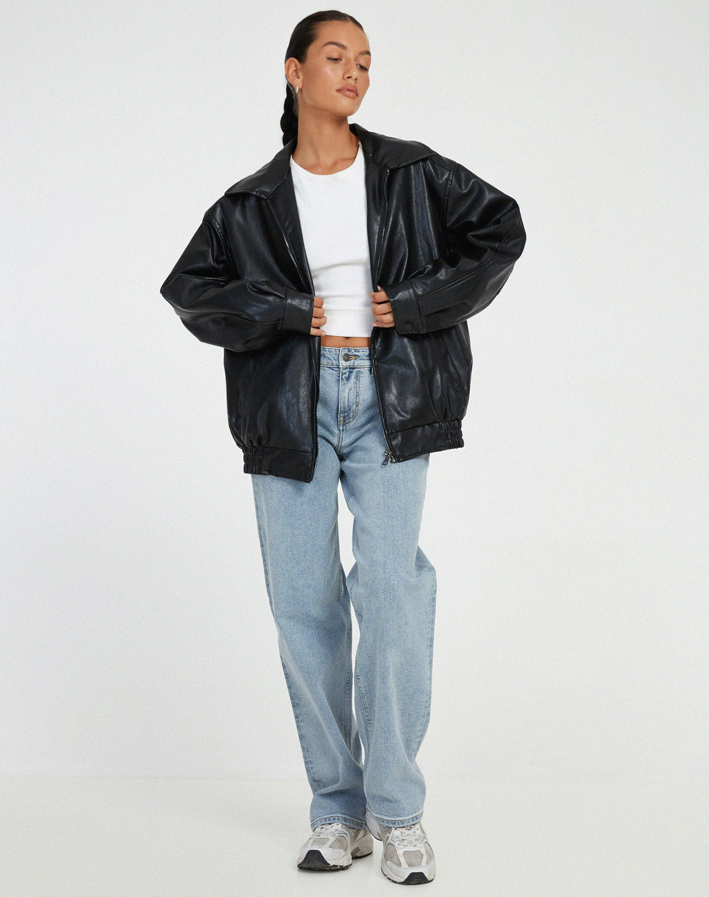 SUENTA Damen Oversized Lederjacke Elegante Für Jede Gelegenheit Schwarz