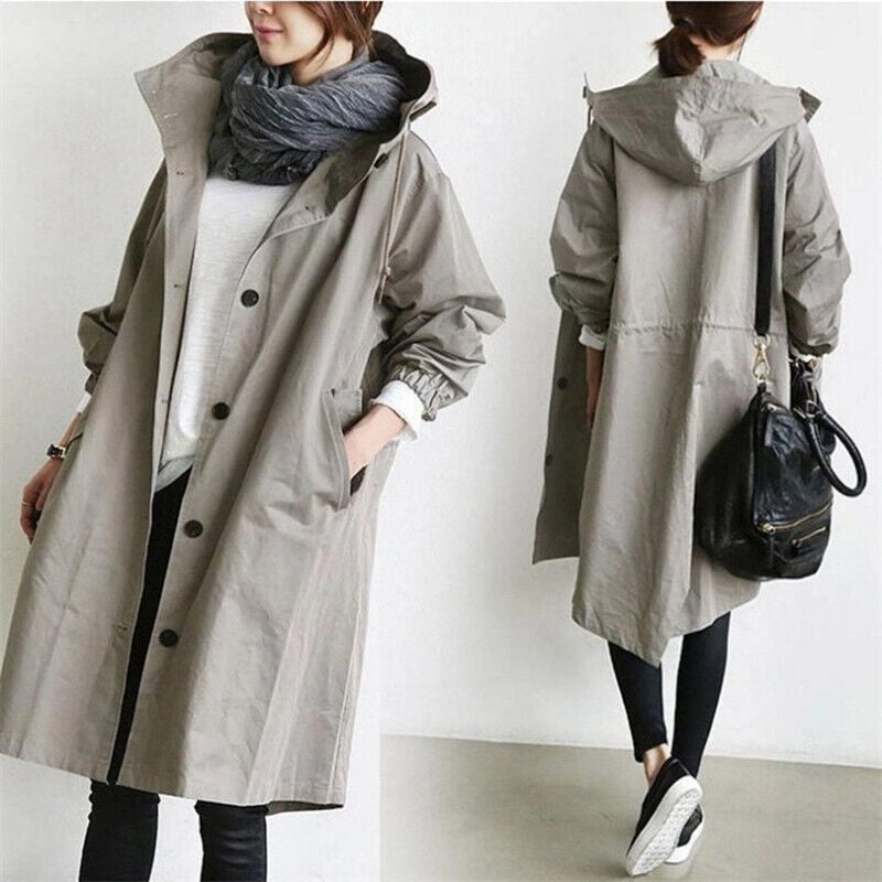 SUENTA Damen Wasserdichter Trenchcoat Mit Kapuze Regenmantel Aprikose