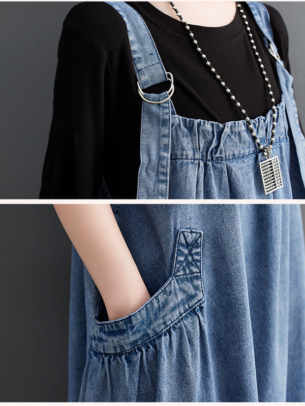 SUENTA Damen Denim Trägerkleid – Lockerer Overall aus Weichem Denim in Rockform