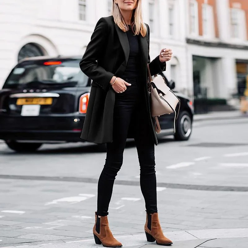 SUENTA Damen Trenchcoat Eleganter Einfache Knotung Edlen Materialien