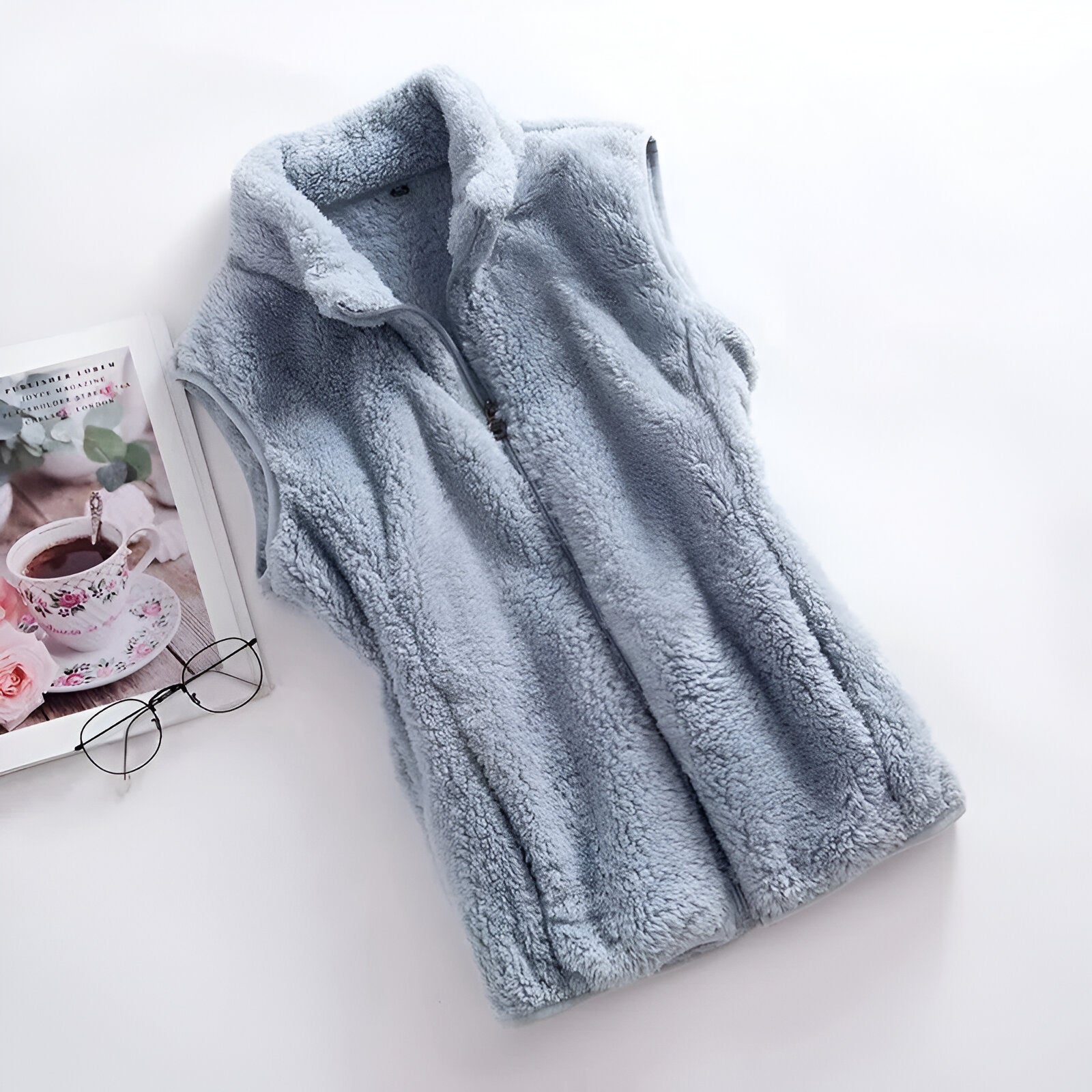 SUENTA Frauen Polar Fleece-Winterweste Ärmellose Weste Warm Graublau