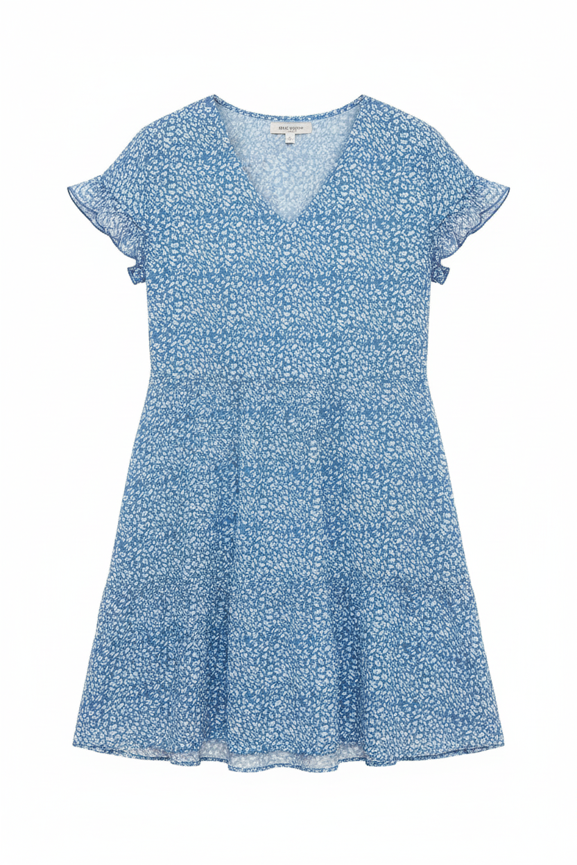 SUENTA Naraya | Damen A-Linien-Kleid – Zartes Blumenmuster, Eleganter V-Ausschnitt & Reine Baumwolle