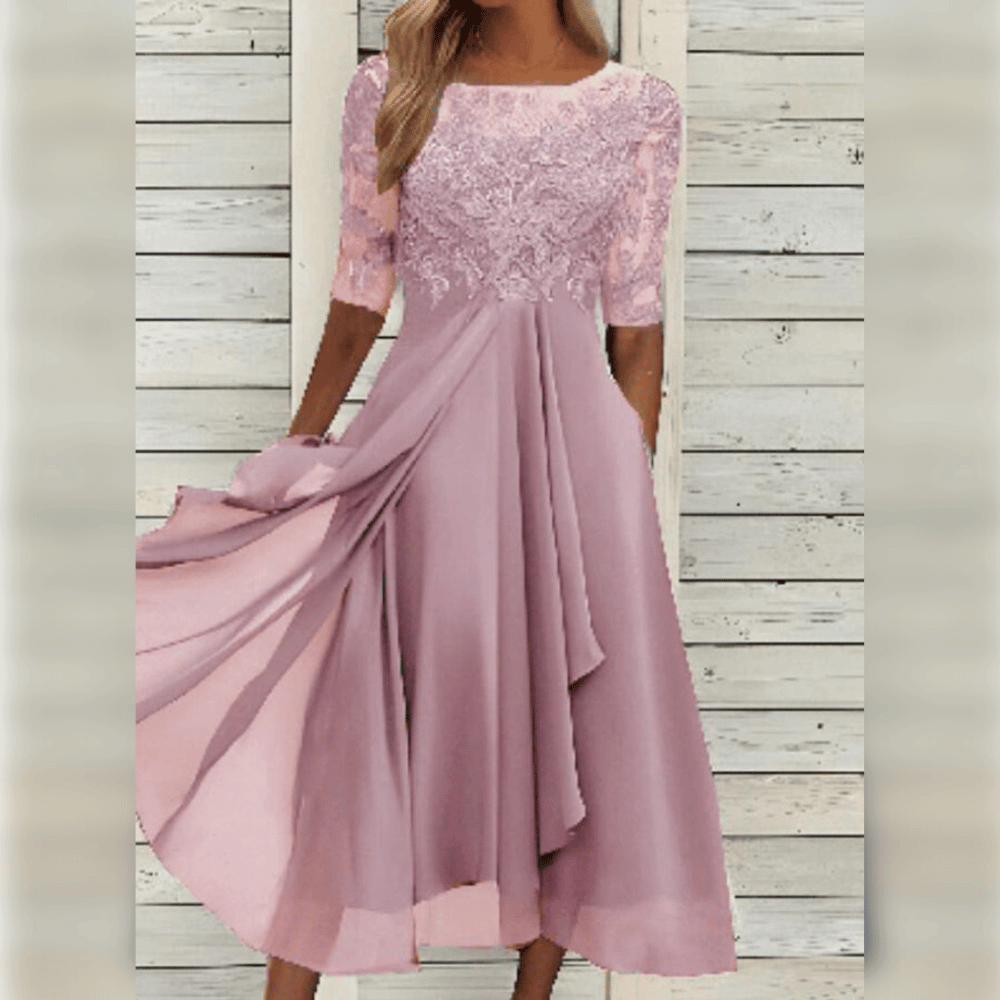 SUENTA Sephira | Abendkleider Spitze Dreiviertelarm – Luxus Spitzenkleid Elegant & Figurbetontes Festkleid Rosa
