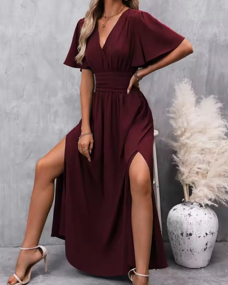 SUENTA Damen Maxi-Abendkleid – Femininer Schnitt & Tiefer V-Ausschnitt