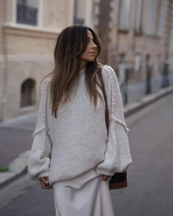 SUENTA Damen Flauschiger Oversize Strickpullover Weichen Warmen
