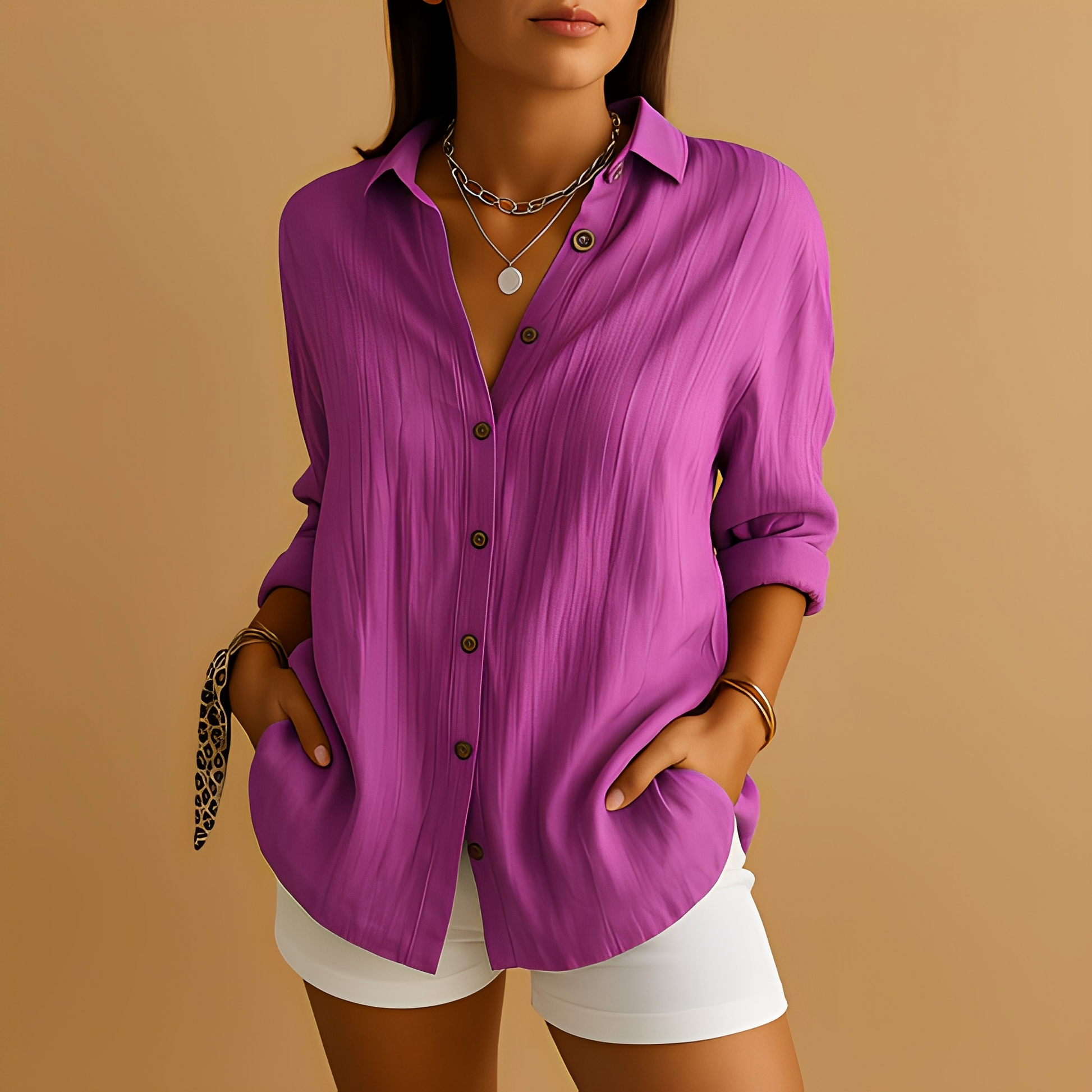 SUENTA Nara | Damen Langarmbluse – Reiner Baumwollstoff, Leicht & Atmungsaktiv Violett