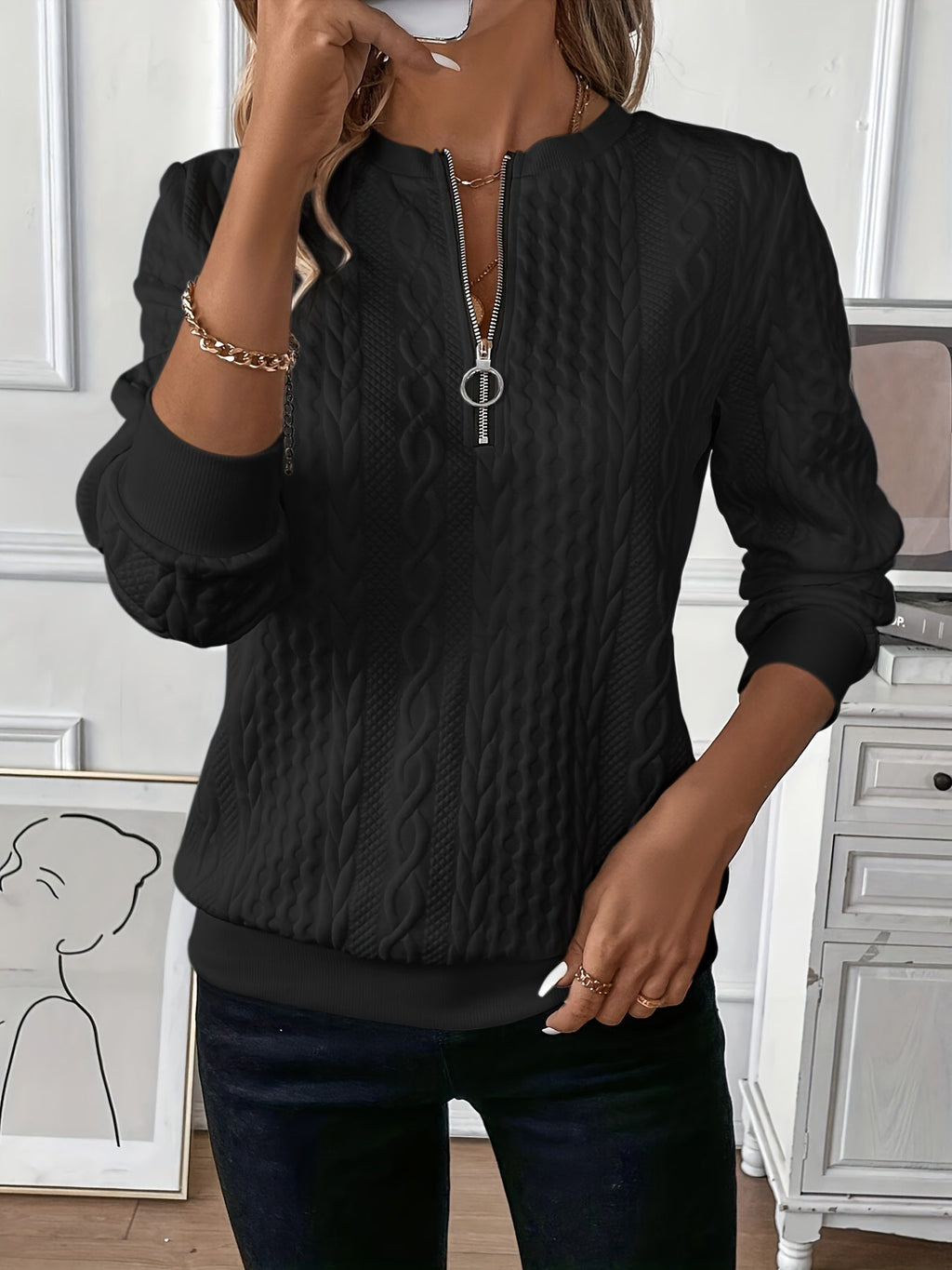 SUENTA Sanfter Strickpullover Wärme, Stil und Komfort Eleganten Design Schwarz