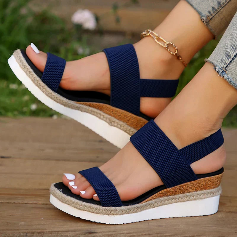 SUENTA Damen Anna-Sandalen Plateau Elastische Riemen Sommerschuhe Stylischem Look Blau