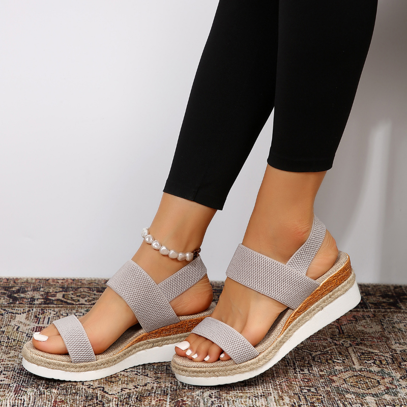 SUENTA Damen Anna-Sandalen Plateau Elastische Riemen Sommerschuhe Stylischem Look Grau