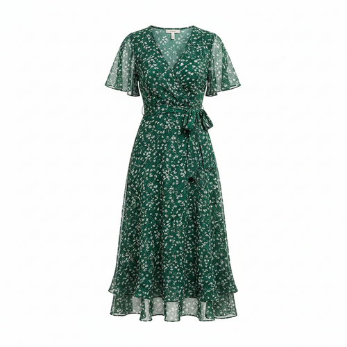 SUENTA Flora | Damen Midikleid – Eleganter V-Ausschnitt, Atmungsaktiver Stoff