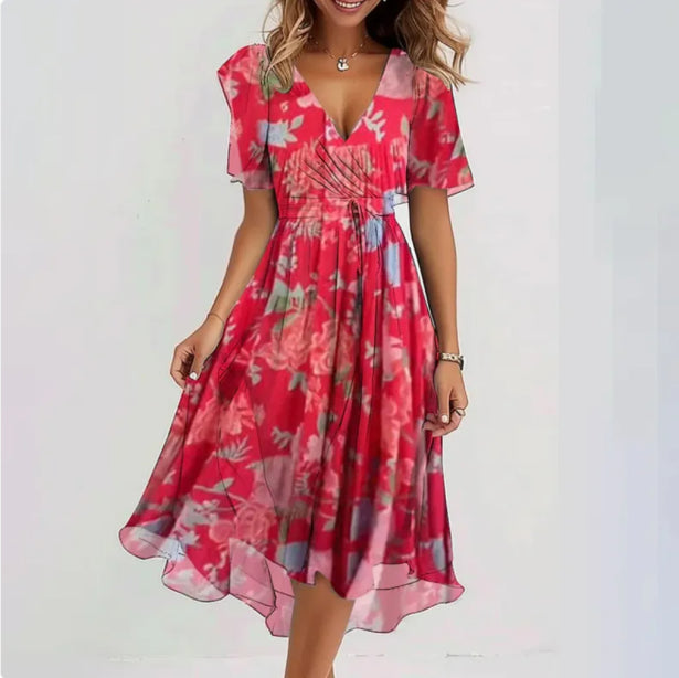 SUENTA Silk | Damen Sommerkleid – V-Ausschnitt, Hochwertig & Atmungsaktiv Rosa