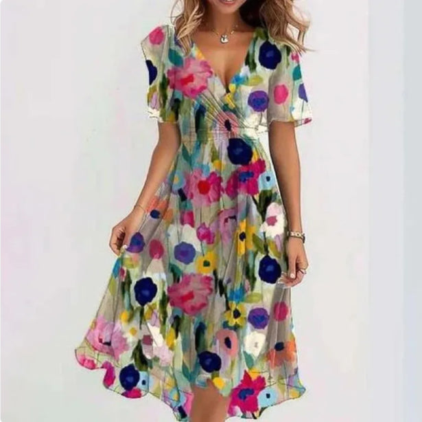SUENTA Silk | Damen Sommerkleid – V-Ausschnitt, Hochwertig & Atmungsaktiv Mehrfarbig