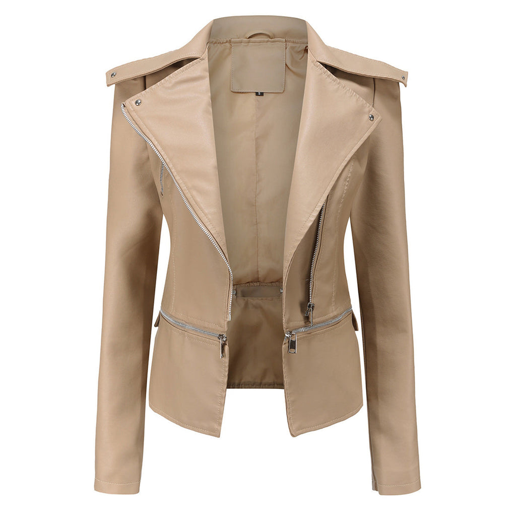 SUENTA Damen Bikerjacke – Schlanke Passform mit Klaren Linien im Lässigen Stil Aprikose