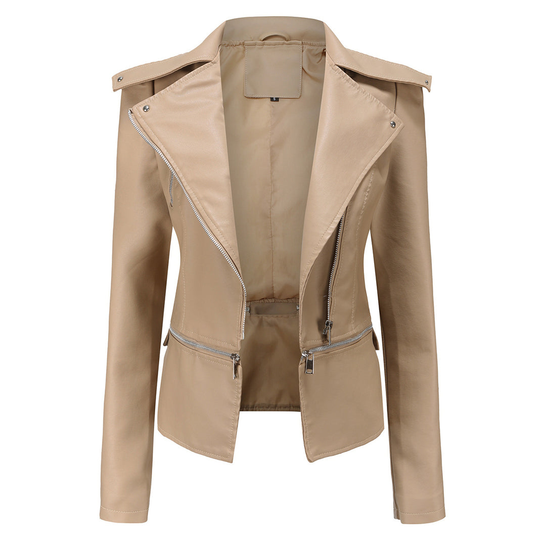 SUENTA Damen Bikerjacke – Schlanke Passform mit Klaren Linien im Lässigen Stil Aprikose