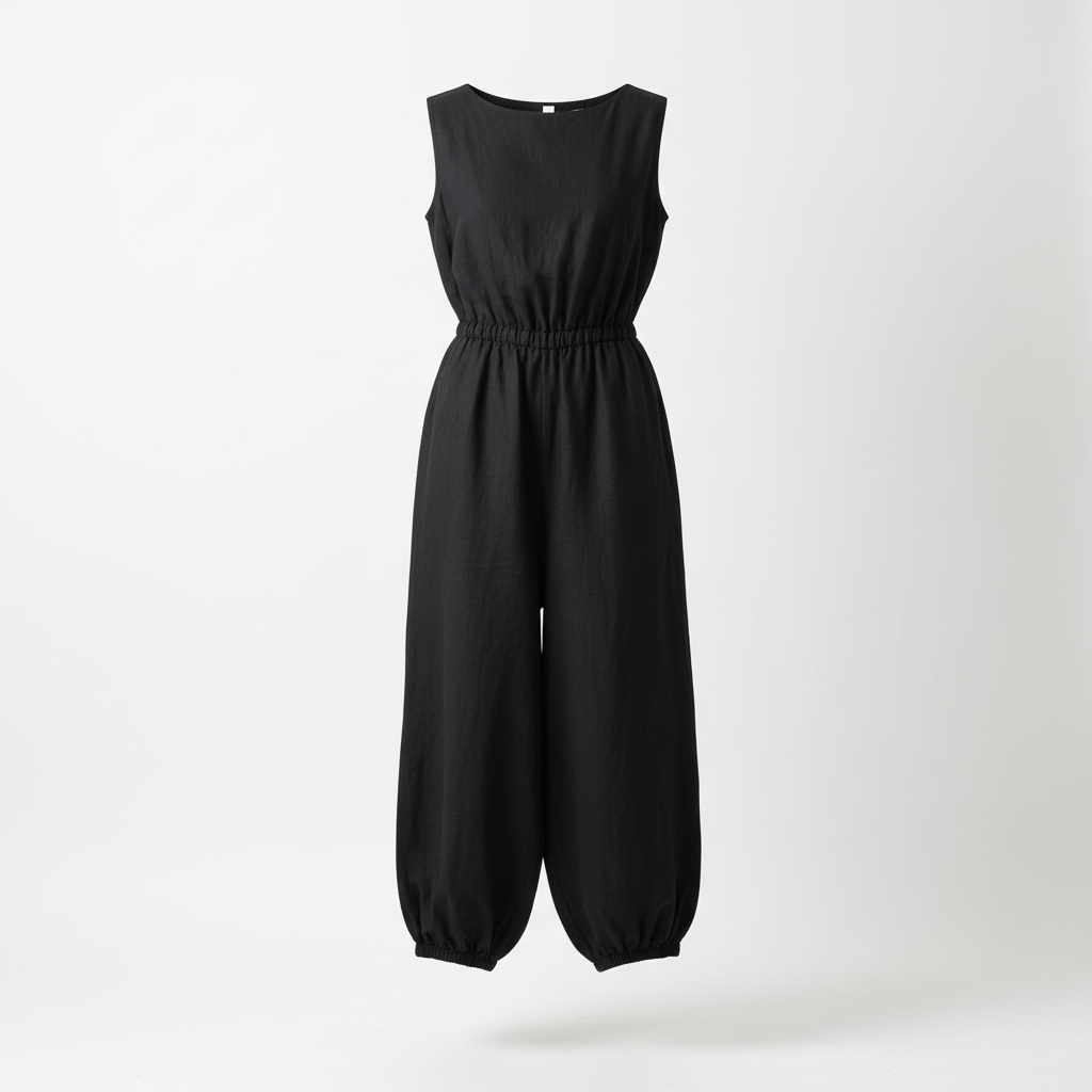 SUENTA Ärmelloser Jumpsuit Elastischer Bund Zwei Seitentaschen Lockere Passform