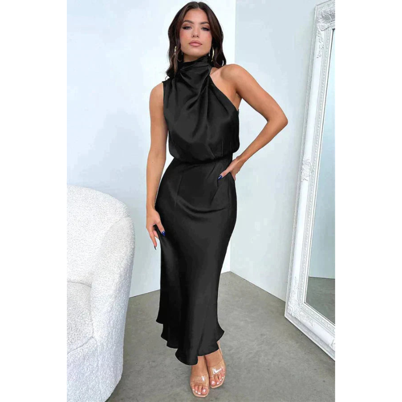 SUENTA Lyvanta | Damen Abendkleid mit Neckholder – Atemberaubendes Design & Midi-Länge Schwarz