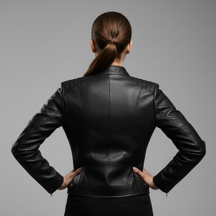 SUENTA Damen Maßgeschneiderte Lederjacke Taillierte Lederjacke Klaren Linien Lagenlook