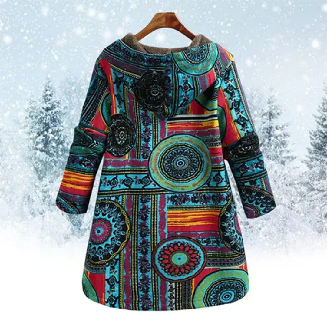 SUENTA Jacke Damen Klassiker Blumen Kapuze Winter Blumenmuster Warm - Winterjacke Damen
