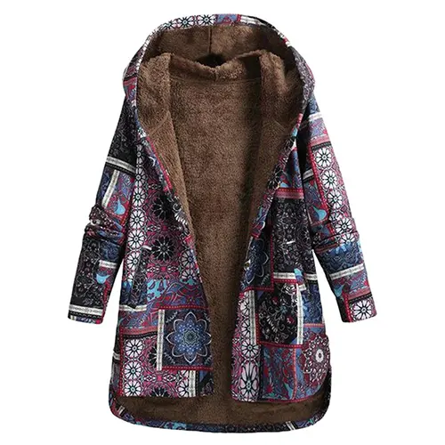 SUENTA Jacke Damen Klassiker Blumen Kapuze Winter Blumenmuster Warm - Winterjacke Damen Violett