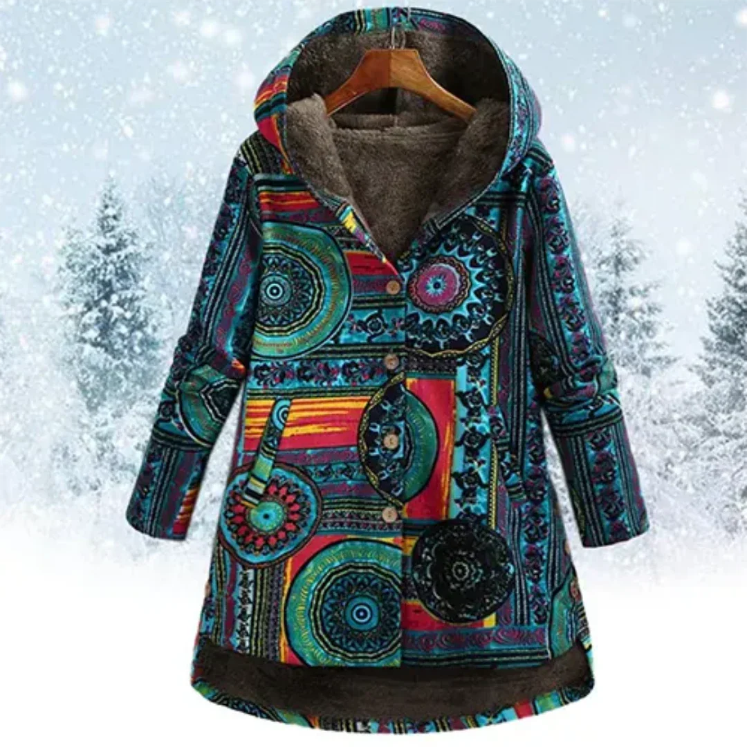 SUENTA Jacke Damen Klassiker Blumen Kapuze Winter Blumenmuster Warm - Winterjacke Damen Blau
