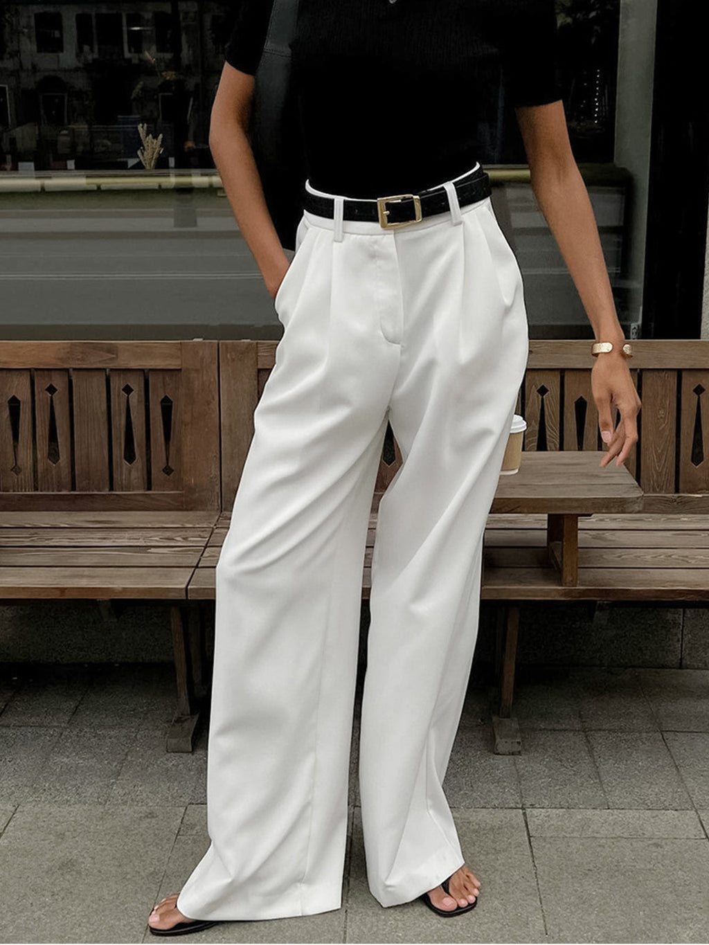 Inspire | Damen Plissierte Vorderseite Weite-Hosen mit Gürtel