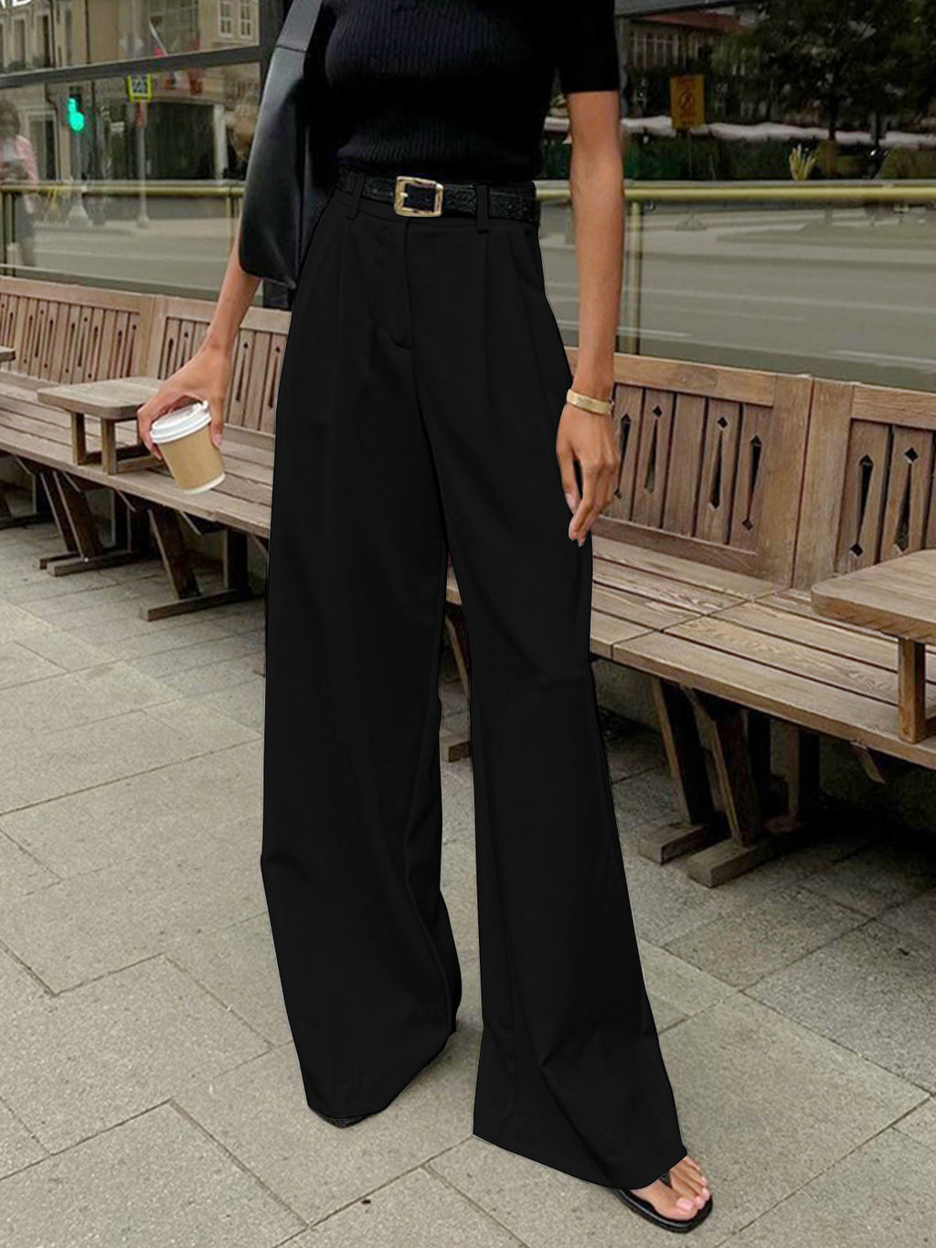 Inspire | Damen Plissierte Vorderseite Weite-Hosen mit Gürtel