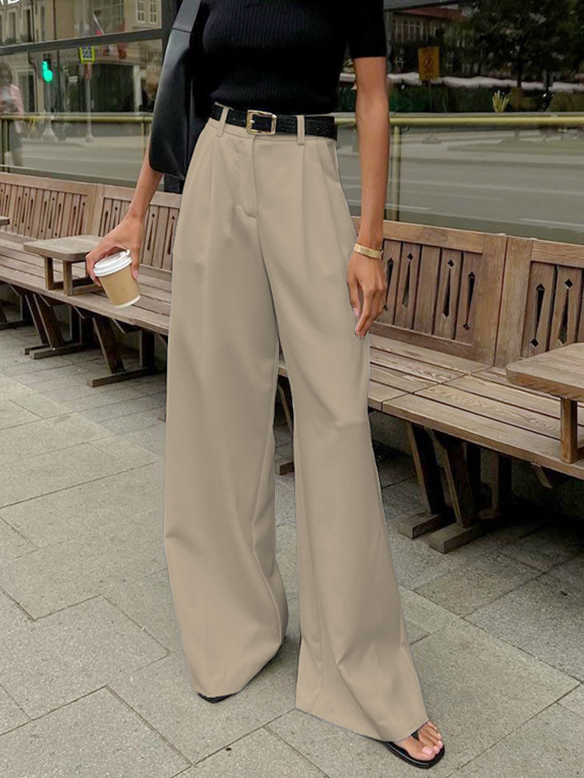 Inspire | Damen Plissierte Vorderseite Weite-Hosen mit Gürtel