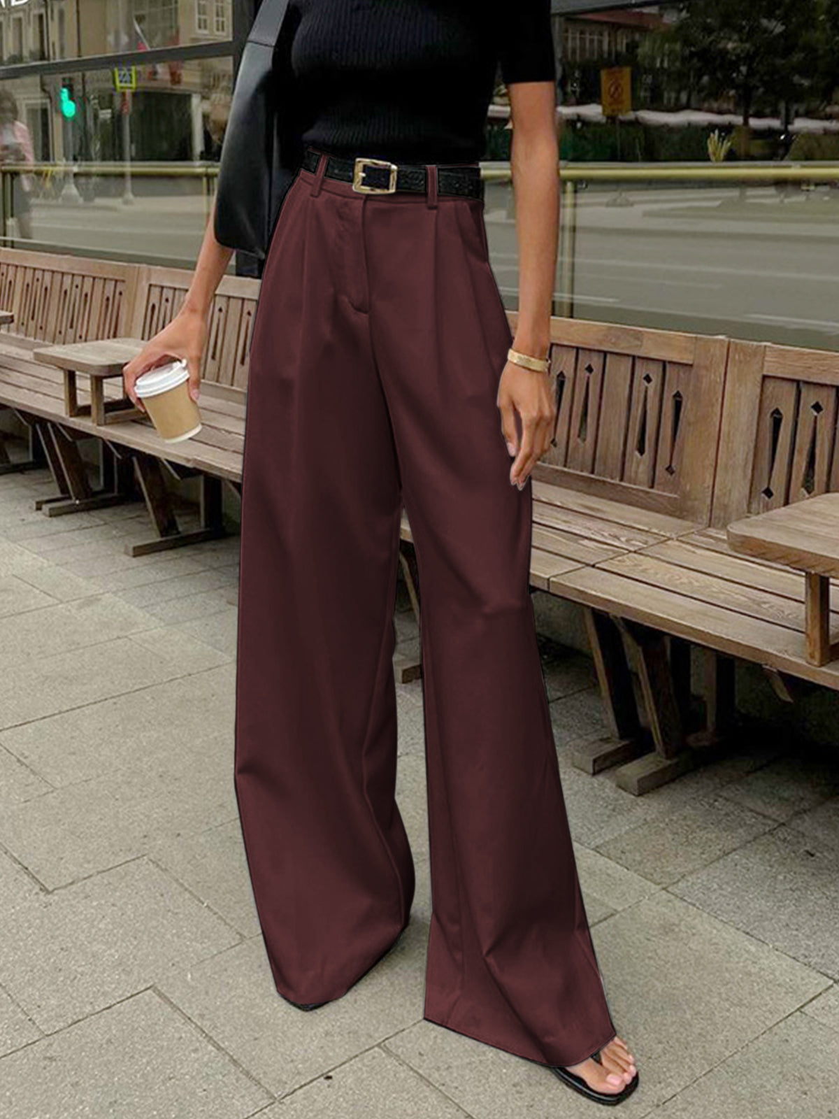 Inspire | Damen Plissierte Vorderseite Weite-Hosen mit Gürtel