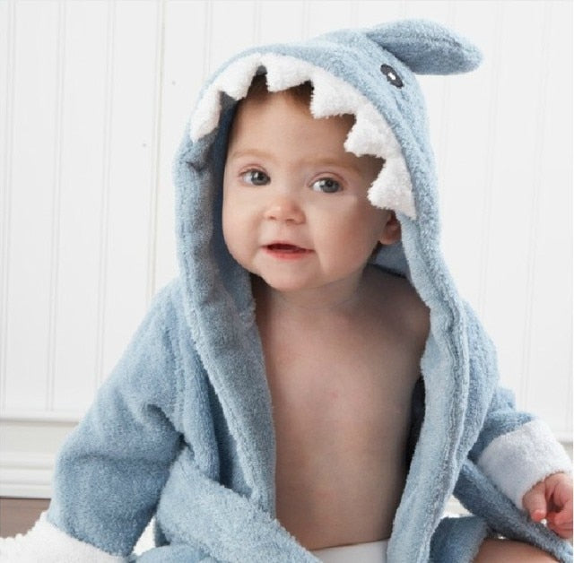 SUENTA Baby-Bademantel Baumwolle Tierkapuze Weicher Bequem Warm Blauer Hai