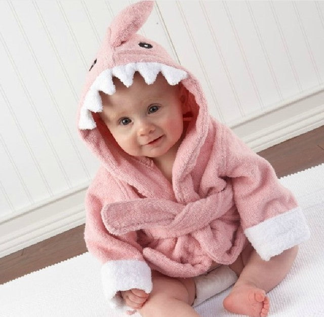 SUENTA Baby-Bademantel Baumwolle Tierkapuze Weicher Bequem Warm Rosa Hai