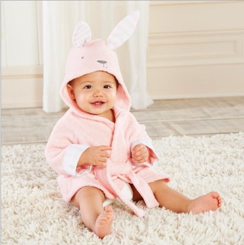 SUENTA Baby-Bademantel Baumwolle Tierkapuze Weicher Bequem Warm Rosa Hase