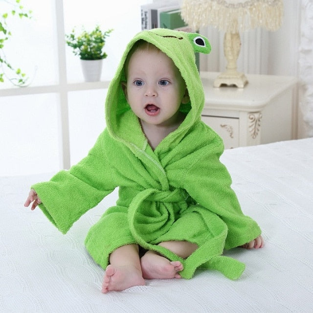 SUENTA Baby-Bademantel Baumwolle Tierkapuze Weicher Bequem Warm Frosch