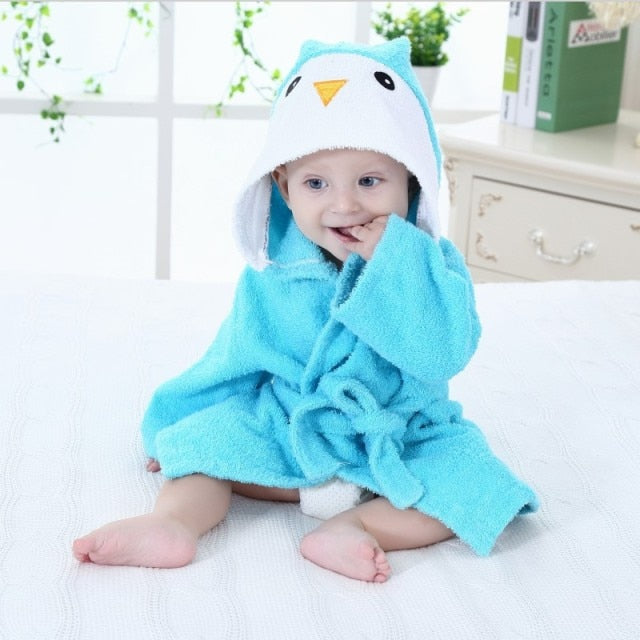 SUENTA Baby-Bademantel Baumwolle Tierkapuze Weicher Bequem Warm Pinguin