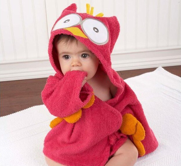 SUENTA Baby-Bademantel Baumwolle Tierkapuze Weicher Bequem Warm Rote Eule