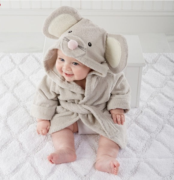 SUENTA Baby-Bademantel Baumwolle Tierkapuze Weicher Bequem Warm Maus