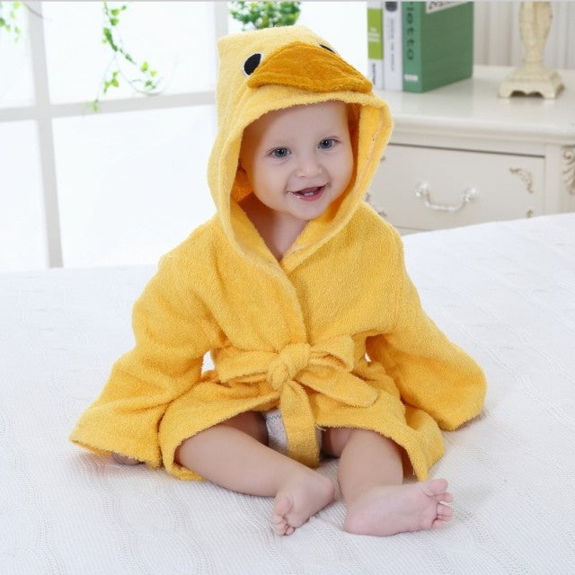 SUENTA Baby-Bademantel Baumwolle Tierkapuze Weicher Bequem Warm Ente