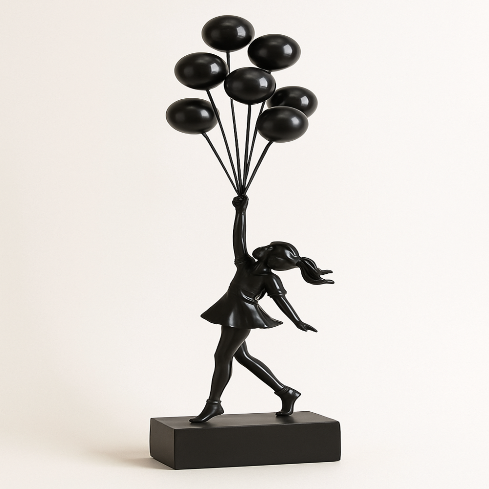 SUENTA Ballonmädchen Kunstharz-Skulptur Emotionale Momentaufnahme Schwarz