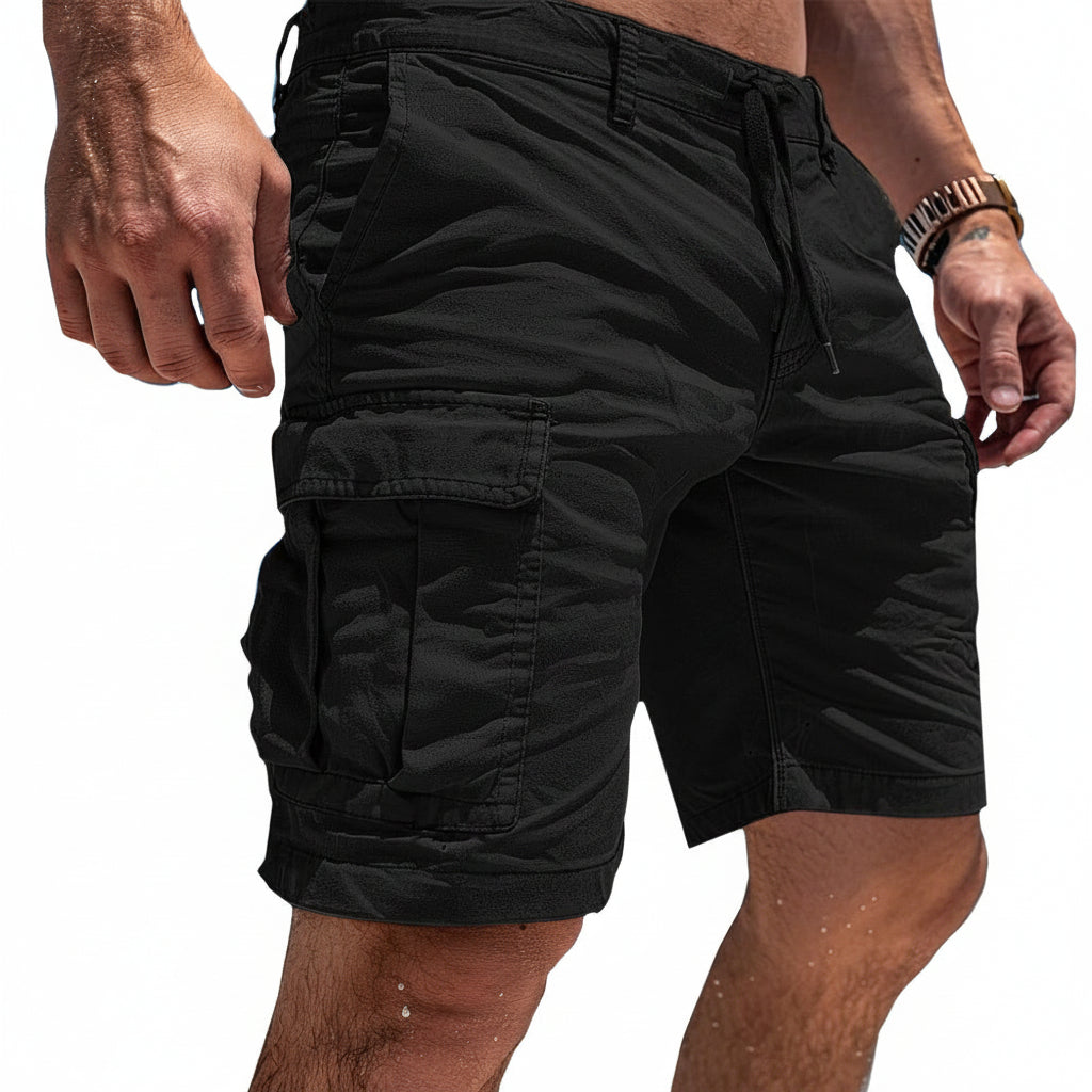 SUENTA Baumwoll-Cargoshorts Herren Leicht Atmungsaktiv Mit Taschen Schwarz