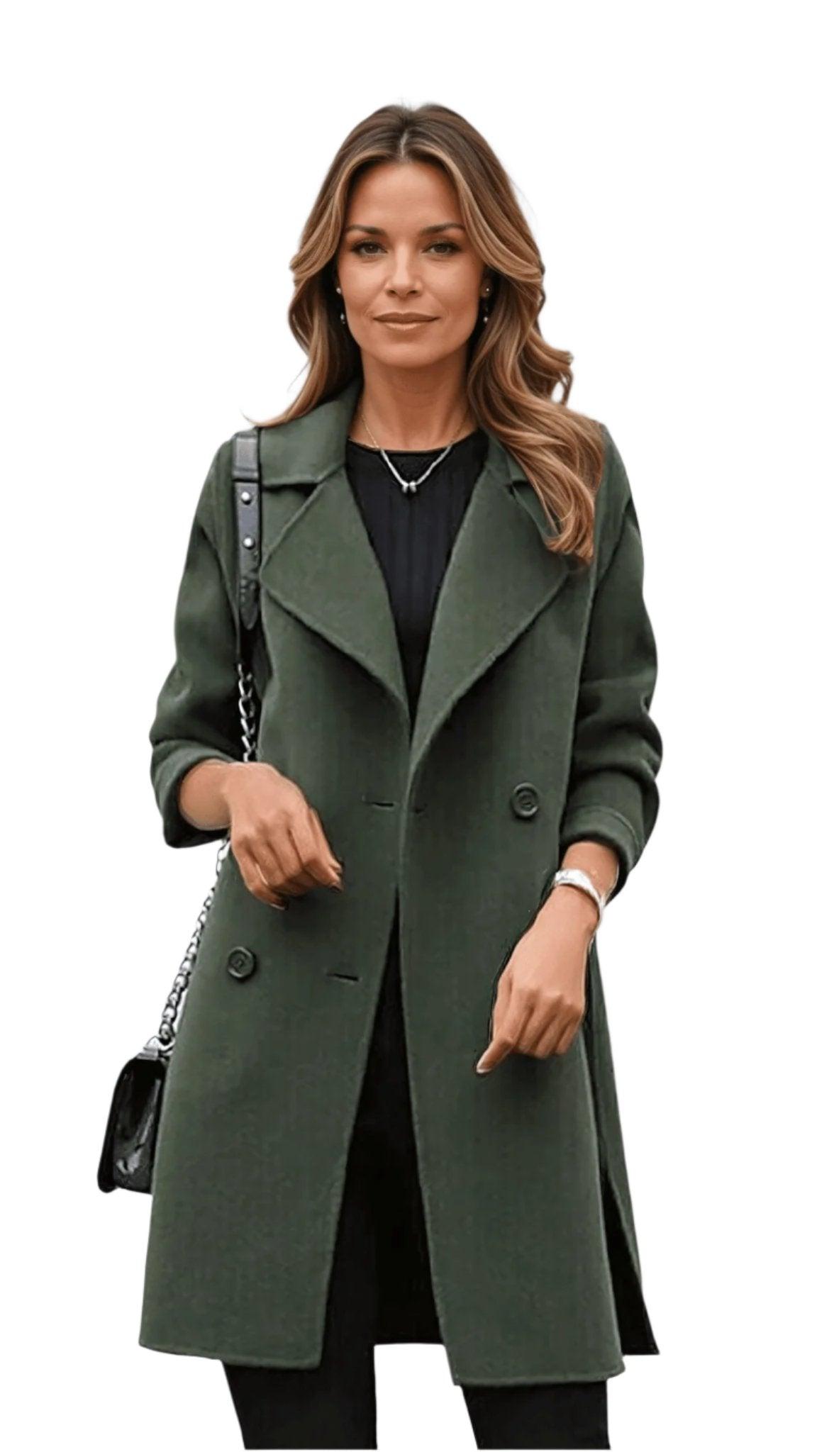 SUENTA Damen Trenchcoat Doppelreihige Mantel Strukturierte Silhouette Eleganz