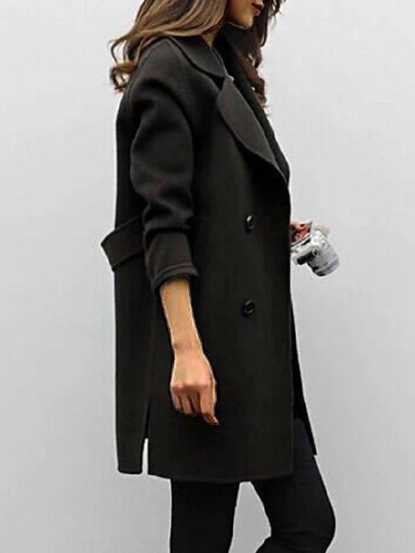 SUENTA Damen Trenchcoat Doppelreihige Mantel Strukturierte Silhouette Eleganz Schwarz