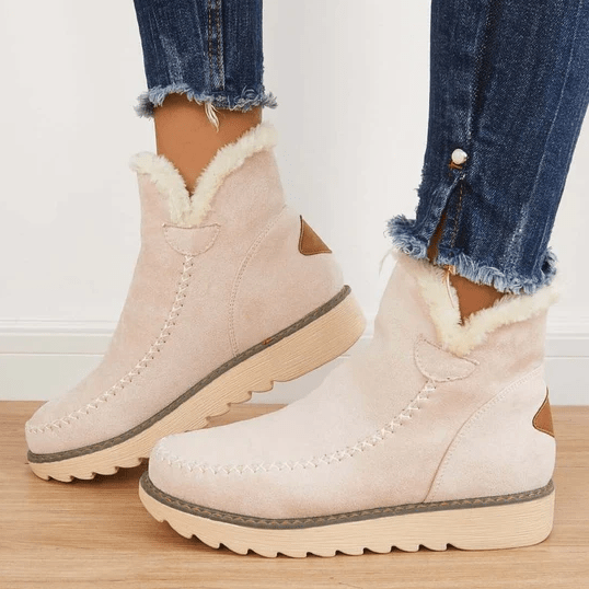SUENTA Damen Winterschuhe Komfortabel Kuschelige Weich Warm Sohle - Winterstiefel Beige