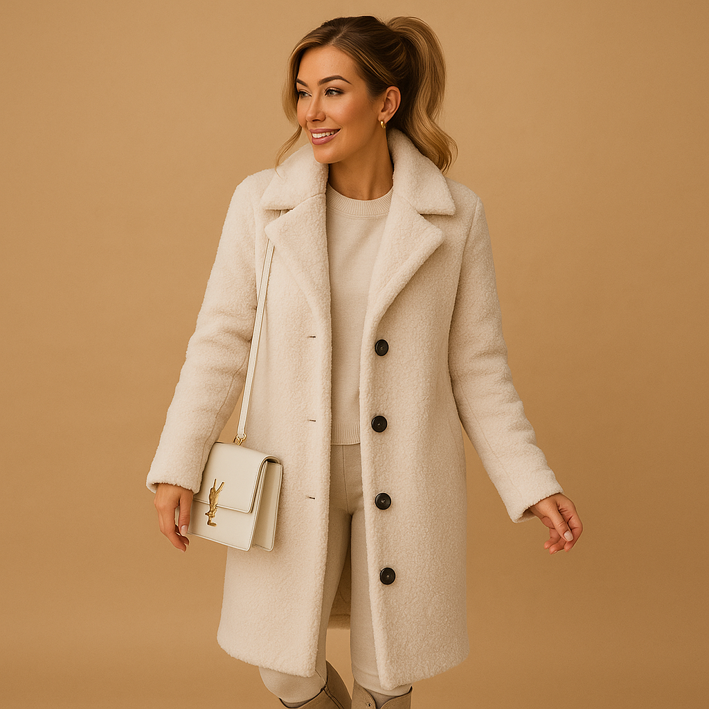 SUENTA Damen Beigefarbenen Langen Teddyfellmantel Oversize Winterjacke Für Damen Aprikose