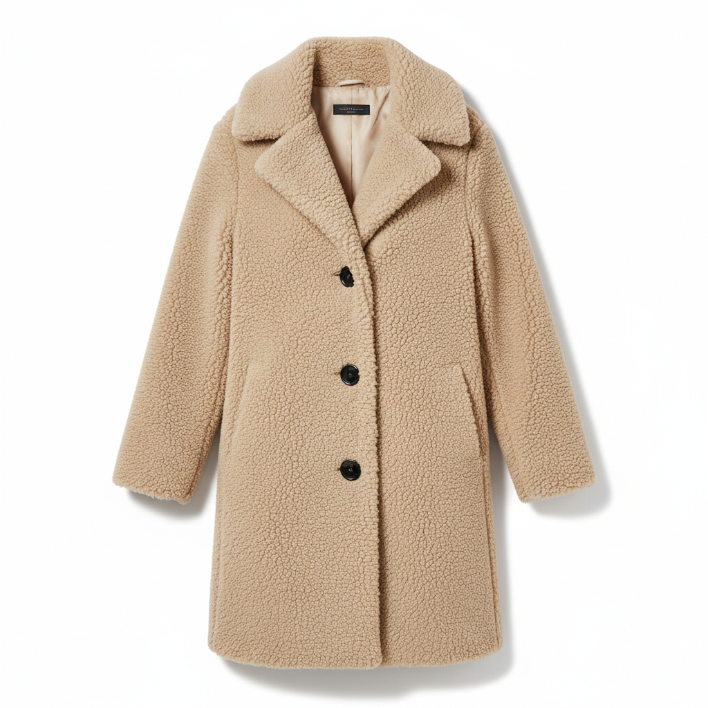 SUENTA Damen Beigefarbenen Langen Teddyfellmantel Oversize Winterjacke Für Damen