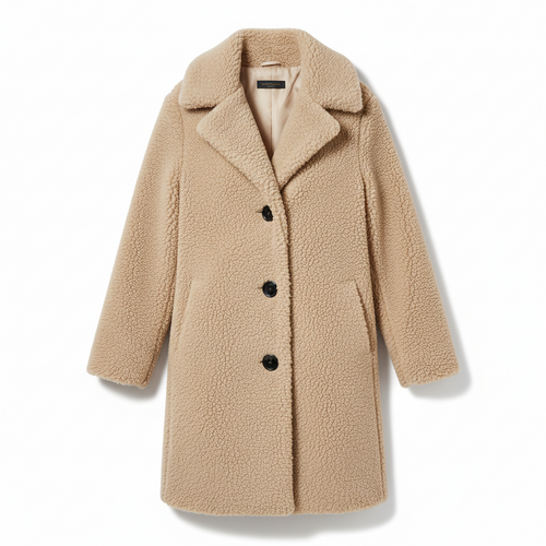 SUENTA Damen Beigefarbenen Langen Teddyfellmantel Oversize Winterjacke Für Damen