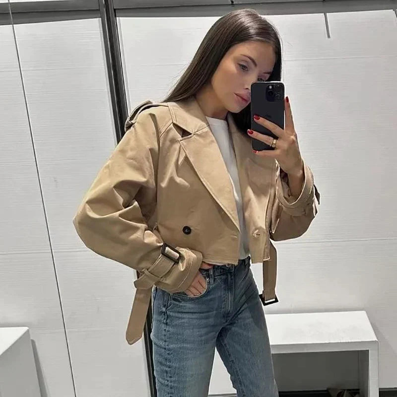 SUENTA Damen Kurzer Trenchcoat Stilvolle Eleganz Zeitlosem Stil