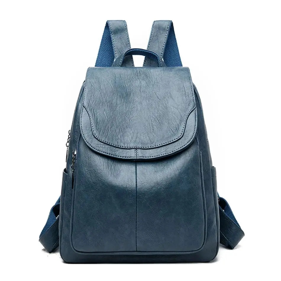 SUENTA Bersh | Damen-Lederrucksack – Diebstahlsicheres Design, echtes Leder & urbane Eleganz Blaugrau
