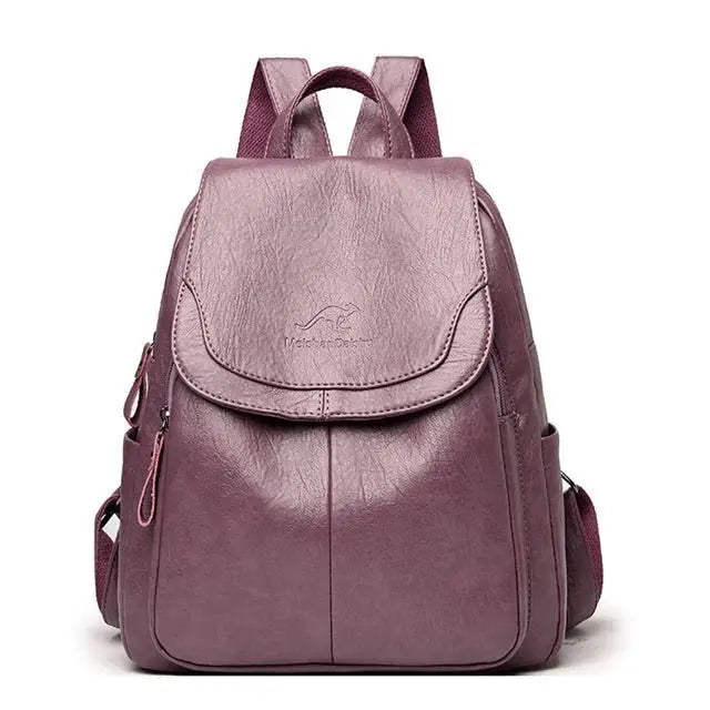 SUENTA Bersh | Damen-Lederrucksack – Diebstahlsicheres Design, echtes Leder & urbane Eleganz violettgrau